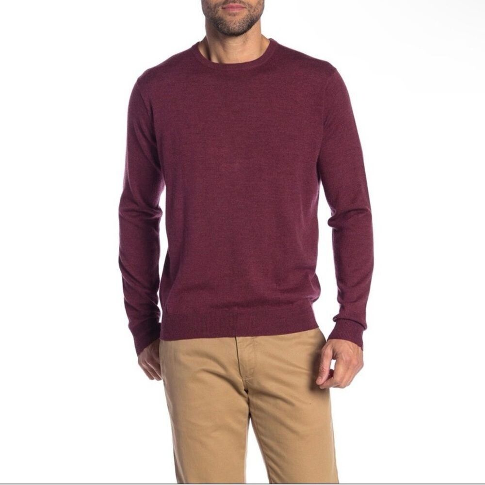 Peter Millar Crown Crewneck Soft Merino Wool Silk Sweater Burgundy Men's Small